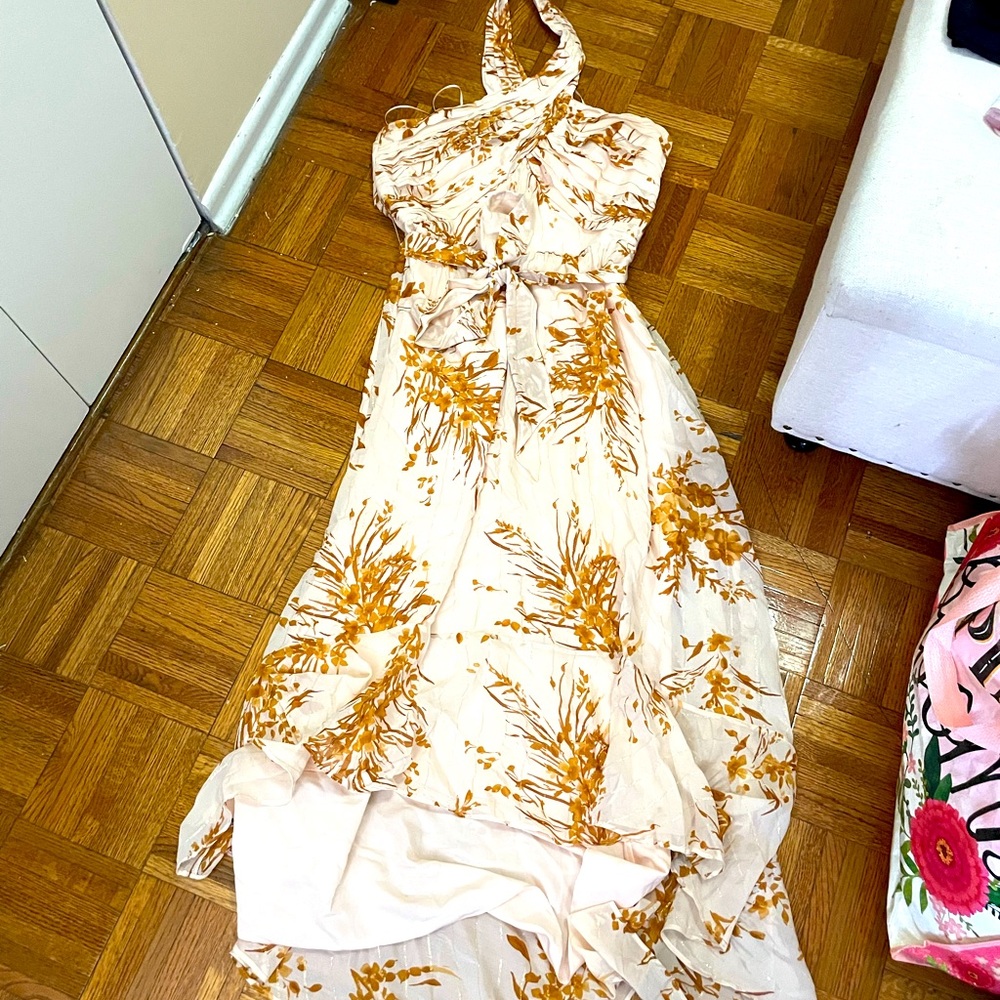 JOIE, Halter Floral Dress, White & Gold Yellow